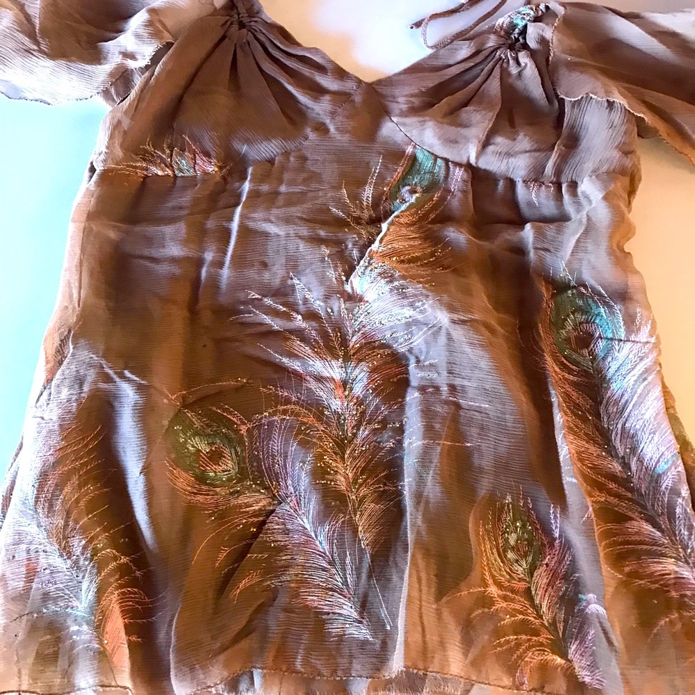 Silk shirt with peacock feather details